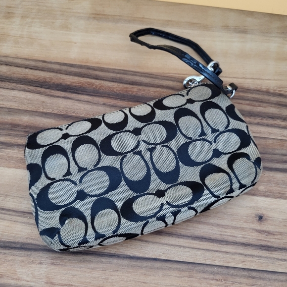 Coach Black and Tan Signature Logo Wristlet with Front Pocket - Picture 2 of 7